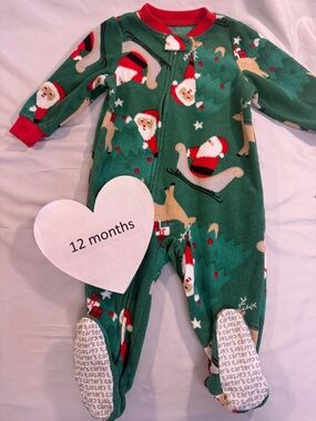 Carter's - Festive Green and Red Kids One Piece Fleece Footed Sleeper